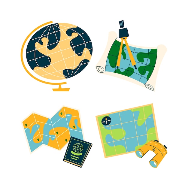 Free vector retro cartoon geography stickers collection