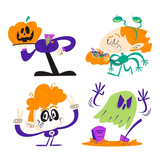 Free vector retro cartoon halloween stickers