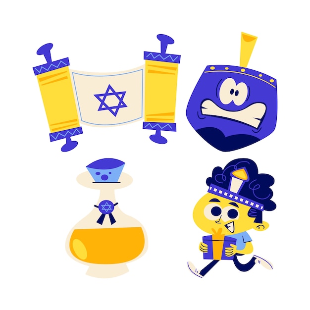 Free vector retro cartoon hanukkah stickers collection