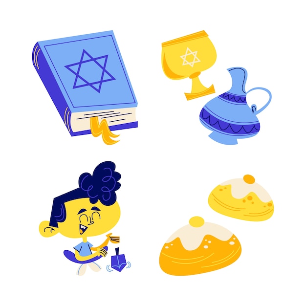 Free vector retro cartoon hanukkah stickers collection