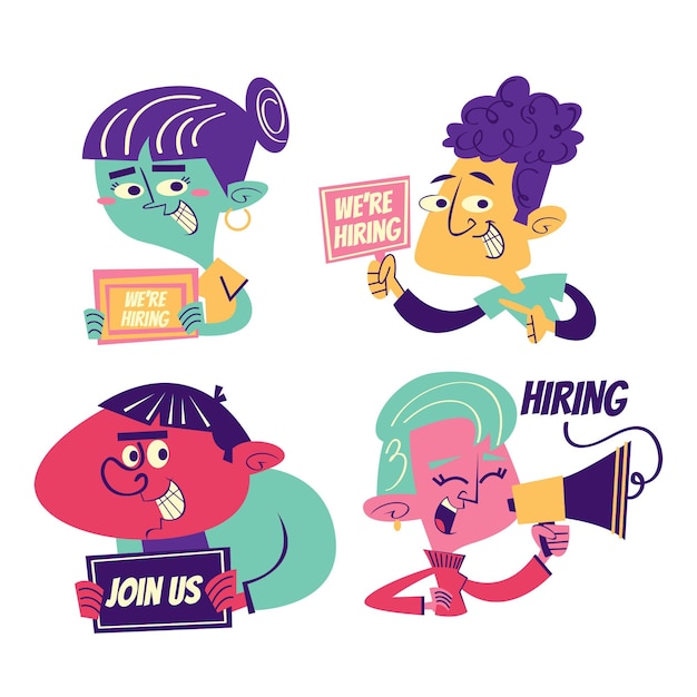 Retro cartoon hiring stickers