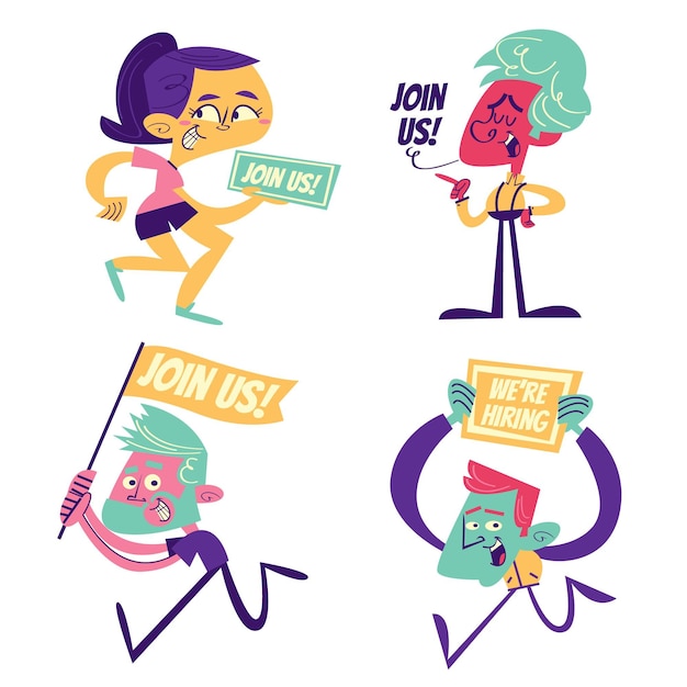 Free vector retro cartoon hiring stickers