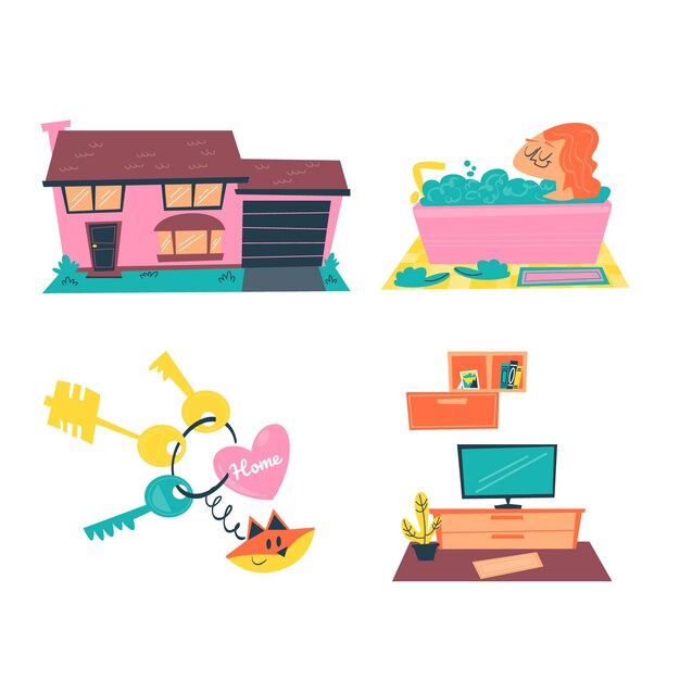 Retro cartoon house stickers