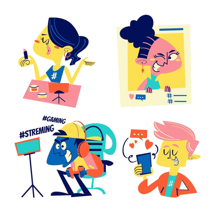 Free Vector retro cartoon influencer stickers