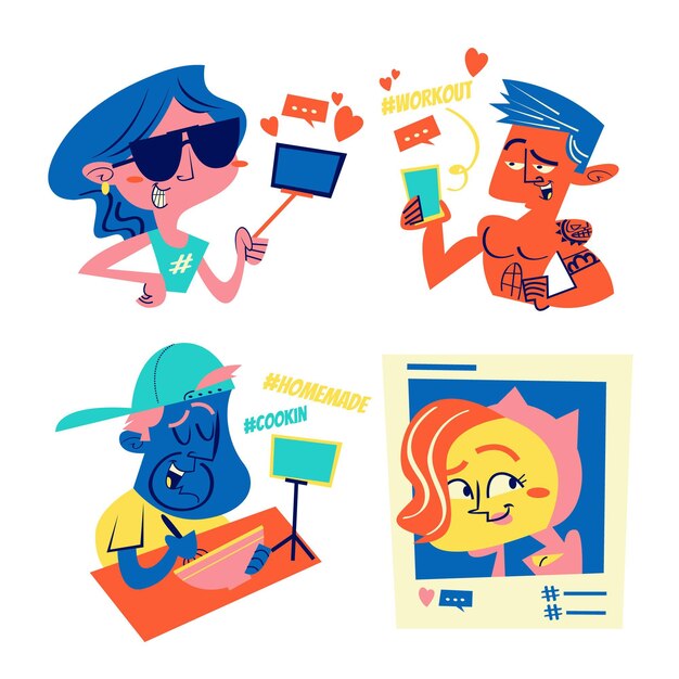 Retro cartoon influencer stickers