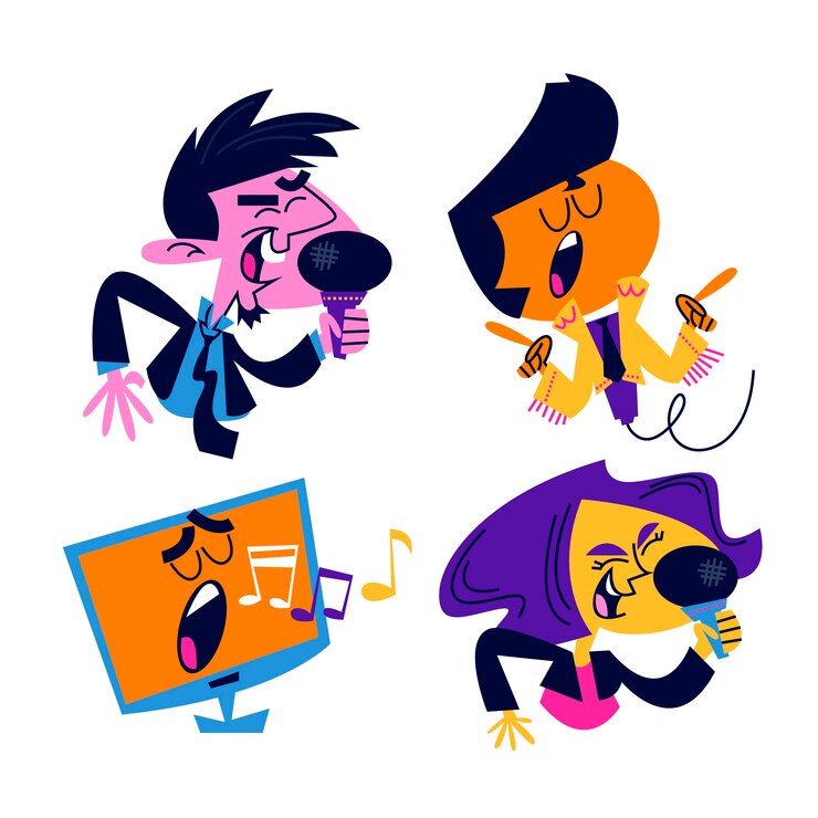 Free Vector retro cartoon karaoke sticker set