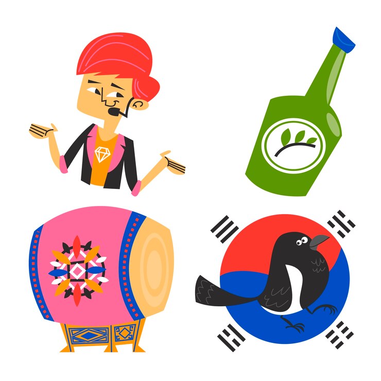 Free Vector retro cartoon korea stickers