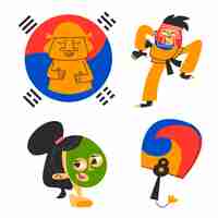 Free vector retro cartoon korea stickers