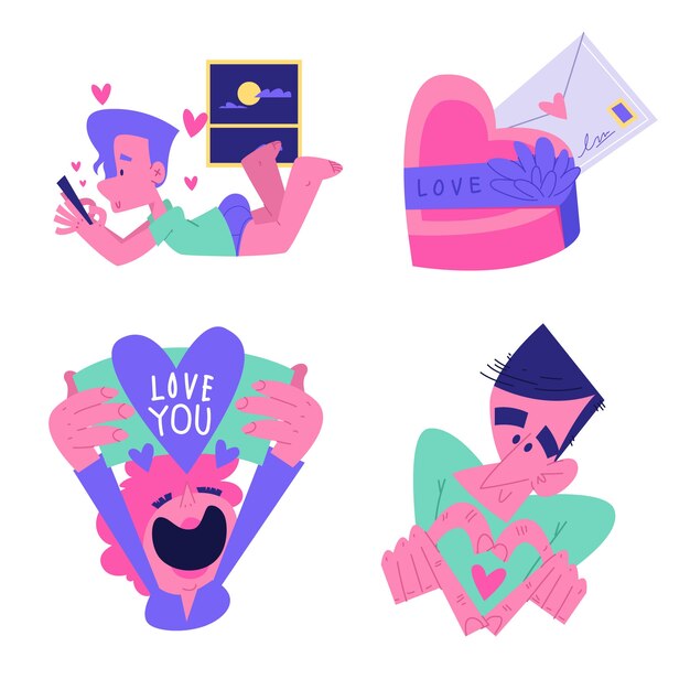 Retro cartoon love stickers set