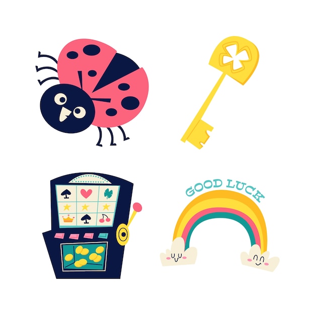 Free vector retro cartoon luck stickers collection