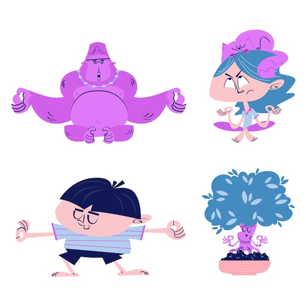 Retro cartoon meditation stickers