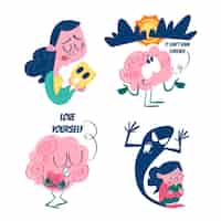 Free vector retro cartoon mental health stickers collection