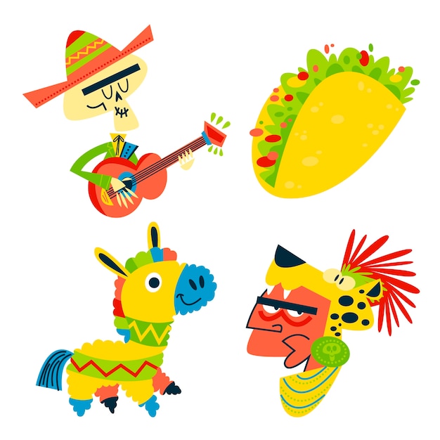 Free vector retro cartoon mexico stickers