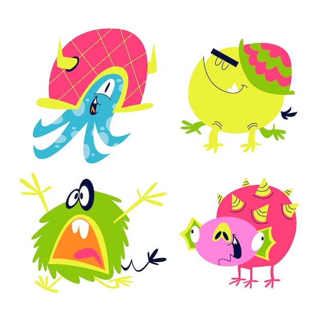 Free vector retro cartoon monster sticker set