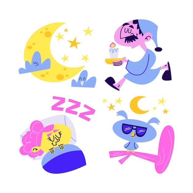 Retro cartoon night stickers collection