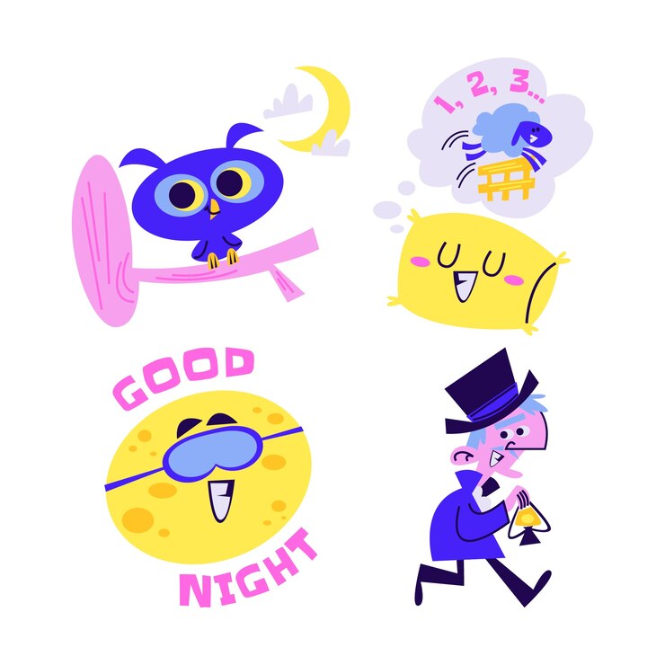 Free Vector retro cartoon night stickers collection