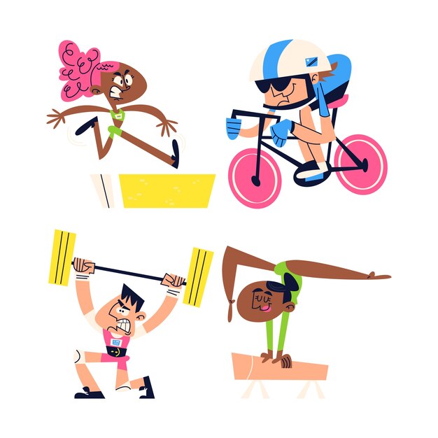 Free Vector retro cartoon olympics stickers collection