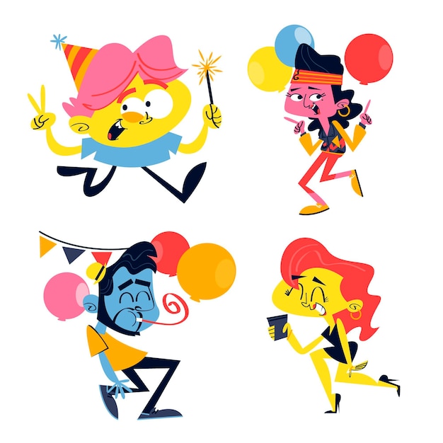 Free vector retro cartoon party sticker set