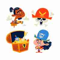 Free vector retro cartoon pirate stickers collection