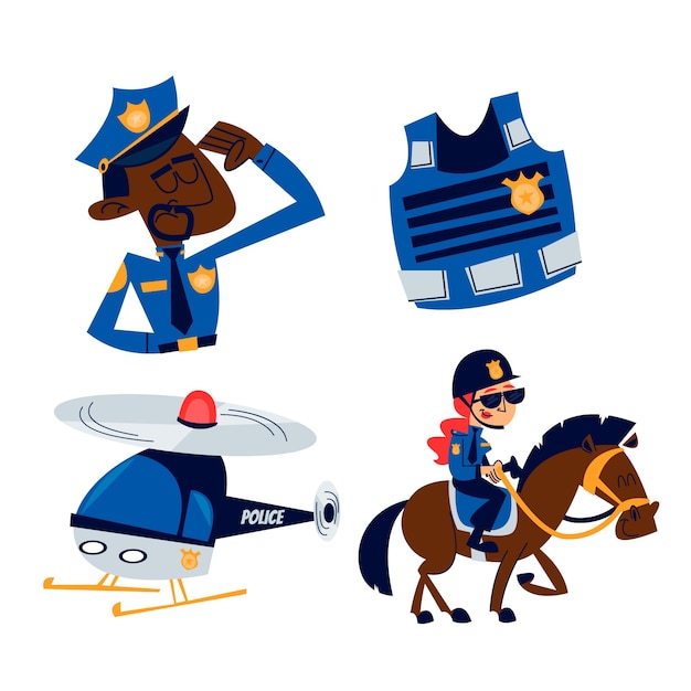 Free vector retro cartoon police stickers collection