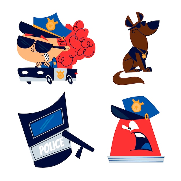 Retro cartoon police stickers collection