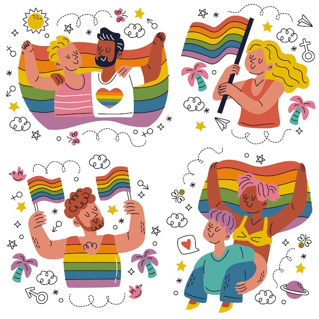 Free vector retro cartoon pride sticker set