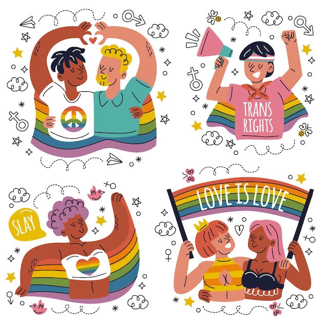 Free vector retro cartoon pride sticker set