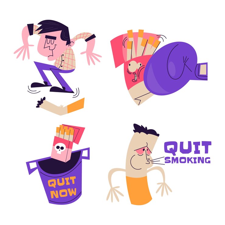 Free Vector retro cartoon quit smoking stickers collection