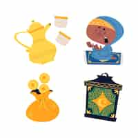 Free vector retro cartoon ramadan stickers collection