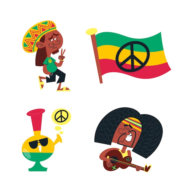 Free vector retro cartoon rasta man stickers collection