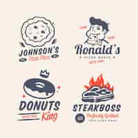 Free vector retro cartoon restaurant logo collection