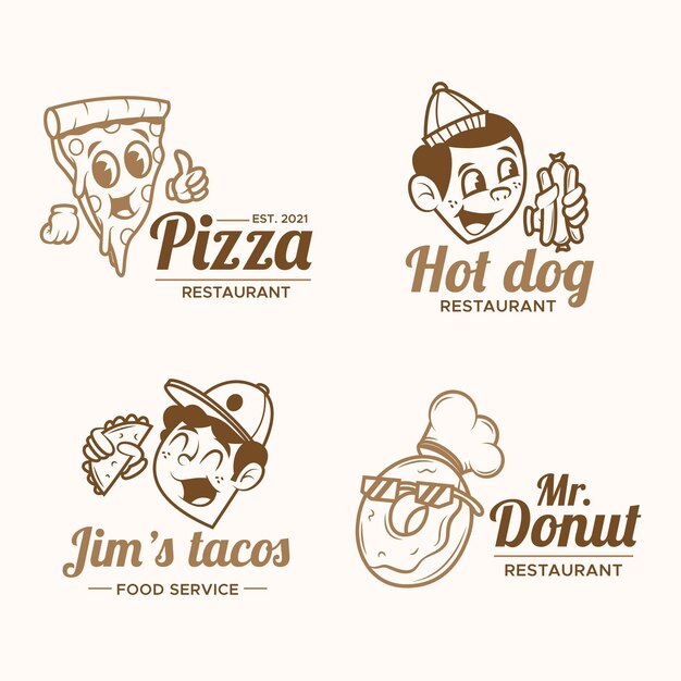 Retro cartoon restaurant logo set