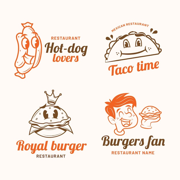 Retro cartoon restaurant logo set