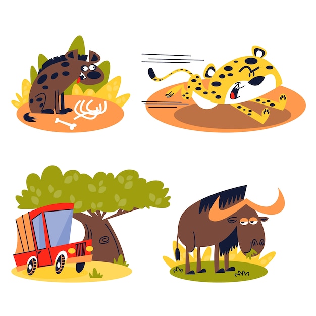 Free vector retro cartoon savannah stickers