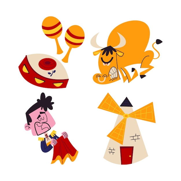 Retro cartoon spain stickers collection