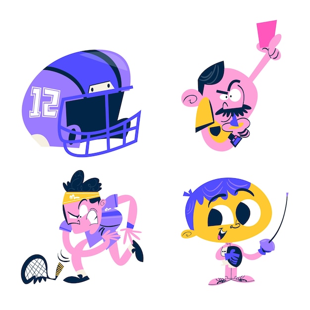 retro cartoon sports stickers collection
