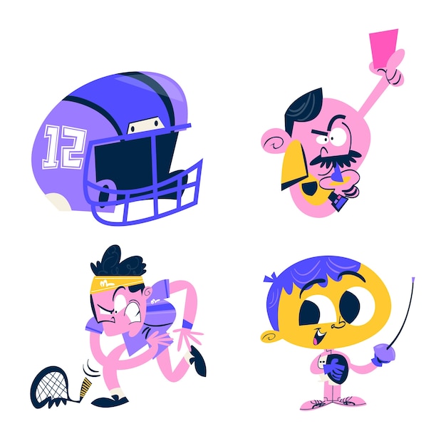 Free vector retro cartoon sports stickers collection