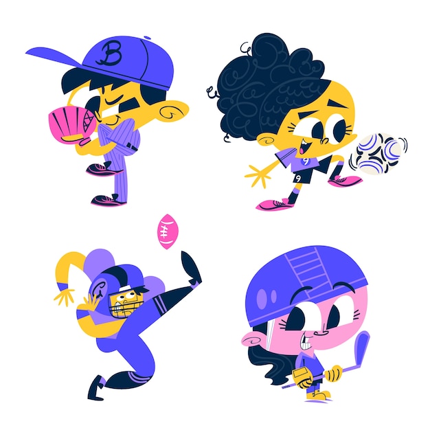 retro cartoon sports stickers collection