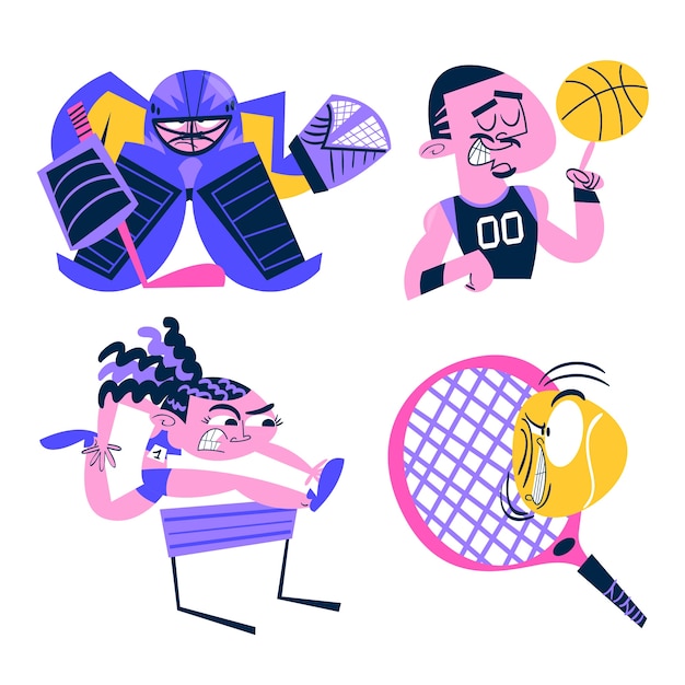 Free vector retro cartoon sports stickers collection