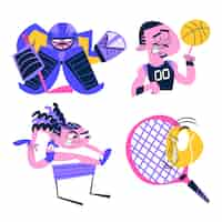 Free vector retro cartoon sports stickers collection