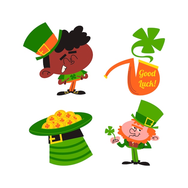 Free vector retro cartoon st patrick's day stickers collection