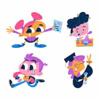 Free vector retro cartoon students stickers collection