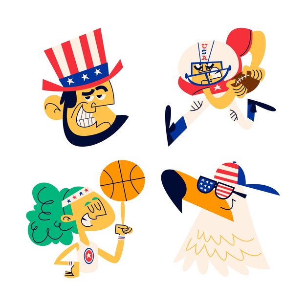 Free vector retro cartoon usa stickers collection