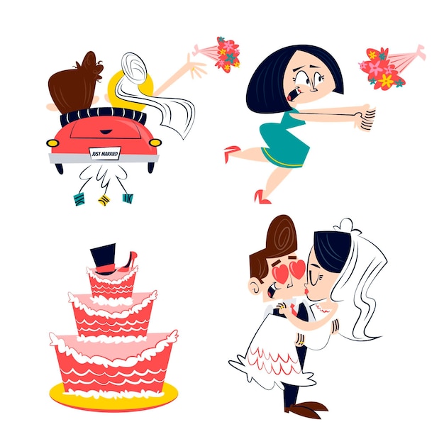 Ретро мультяшные свадебные наклейки с тортом