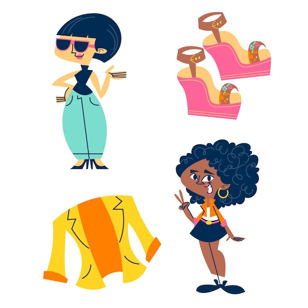 Retro cartoon women's fashion sticker set