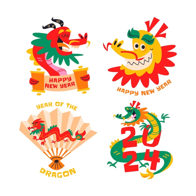 Retro cartoon year of the dragon stickers collection