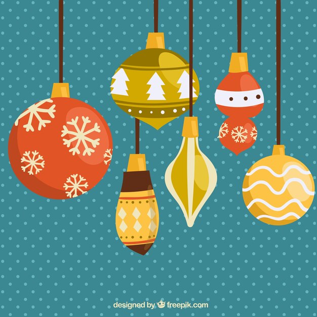Vettore gratuito retro sfondo decorazione natalizia con palle