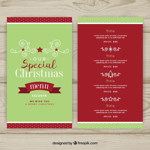 Free vector retro christmas menu template