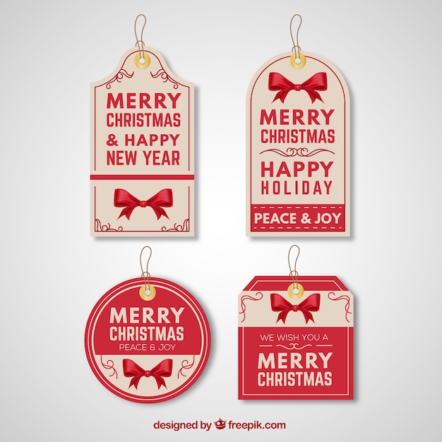 Retro christmas and new year tags pack