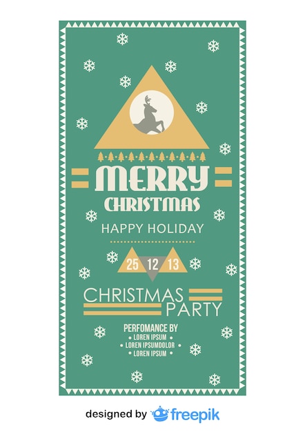 Free vector retro christmas party flyer with a snowflakes background